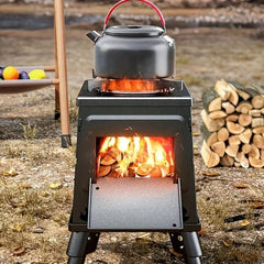 Portable Wood-Burning Camp Stove — Heavy-Duty Iron Outdoor Wood Stove for Camping, Hiking, BBQ & Travel | Compact Wood & Charcoal Cooking Heater