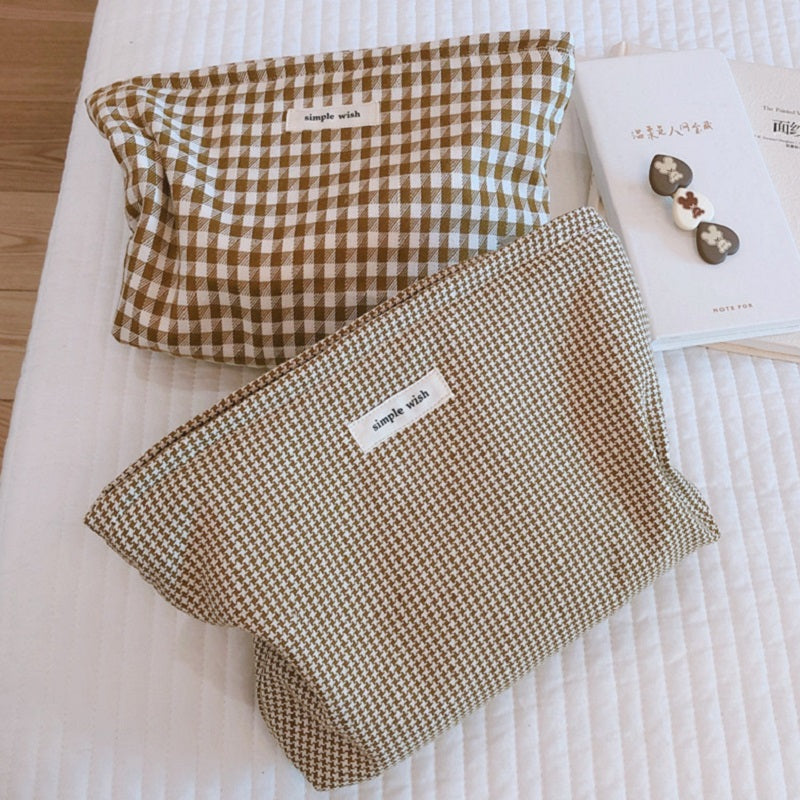 Houndstooth Cotton Plaid Makeup Bag for Women