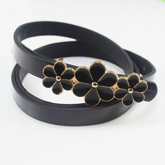 Plum Blossom Buckle Thin PU Belt for Women