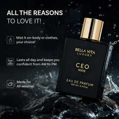 Bellavita Luxury G.O.A.T. Eau de Parfum | 100 ml (3.4 fl.oz.) | Perfume for Men | Citrus, Bergamot, Patchouli, and Vetiver Notes | Long Lasting Men's Fragrance | Gift for father's Day