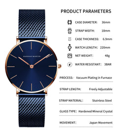 HANNAH MARTIN Watches for Women Analog Women's Watch with Stainless Steel Expansion Band Minimalist Slim Dial 30M Waterproof Ladies Dress Wristwatch for Casual Daily Business