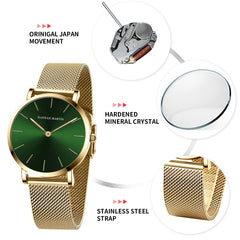 HANNAH MARTIN Watches for Women Analog Women's Watch with Stainless Steel Expansion Band Minimalist Slim Dial 30M Waterproof Ladies Dress Wristwatch for Casual Daily Business
