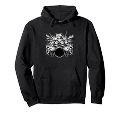 Cat Playing Drums Rock Kit Animal Art Hoodie - Unique Graphic Men Women