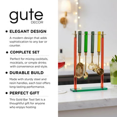 5-PC Gold Bartender Kit with Stand & Color Handles