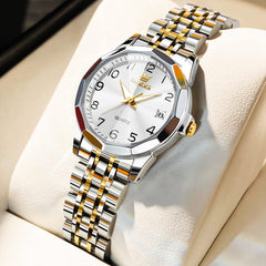 OLEVS Womens Watch Fashion Dress Diamond Female Watches for Ladies Analog Quartz Stainless Steel Waterproof Luminous Day Date Two Tone Wristwatch