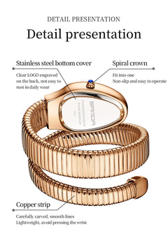Gosasa Snake Bracelet Watch for Women, Elegant Wrap Around Bangle Wristwatch, Fashion Jewelry Style Quartz Watch, Adjustable Cuff Serpenti Watch for Dress & Gift