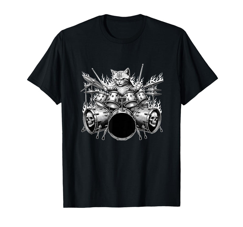 Cat Playing Drums Rock Kit Animal T-Shirt - Fun Novelty Design Men Women