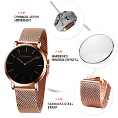 HANNAH MARTIN Watches for Women Analog Women's Watch with Stainless Steel Expansion Band Minimalist Slim Dial 30M Waterproof Ladies Dress Wristwatch for Casual Daily Business