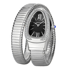 Gosasa Snake Bracelet Watch for Women, Elegant Wrap Around Bangle Wristwatch, Fashion Jewelry Style Quartz Watch, Adjustable Cuff Serpenti Watch for Dress & Gift
