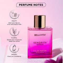 Bellavita Luxury Senorita Eau de Parfum | 100 ml (3.4 fl.oz.) | Perfume for Women | Fresh Floral, Yuzu, Peony, and Musk Notes | Long Lasting Women's Fragrance | Mother's day Fragrance