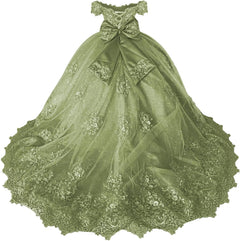 Girls Pageant Dress - Lace Crystal Off Shoulder Ball Gown | AURORE LUXURE