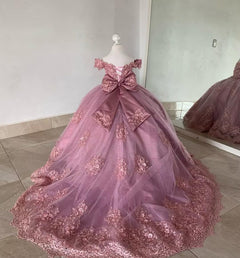 Girls Pageant Dress - Lace Crystal Off Shoulder Ball Gown | AURORE LUXURE