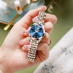 OLEVS Womens Watch Fashion Dress Diamond Female Watches for Ladies Analog Quartz Stainless Steel Waterproof Luminous Day Date Two Tone Wristwatch