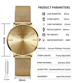 HANNAH MARTIN Watches for Women Analog Women's Watch with Stainless Steel Expansion Band Minimalist Slim Dial 30M Waterproof Ladies Dress Wristwatch for Casual Daily Business