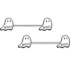 14G 9/16 Halloween Ghost Glow in the Dark Barbell Nipple Ring Set