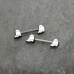 14G 9/16 Halloween Ghost Glow in the Dark Barbell Nipple Ring Set