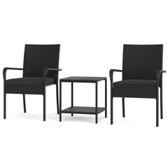 3 Piece Patio Furniture Set with Seat Cushions and Tempered Glass Tabletop