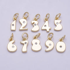 16K Gold Filled 10mm Clear CZ Geometric Number Numerology Charm | Charms-00888 ~ Charms-00897