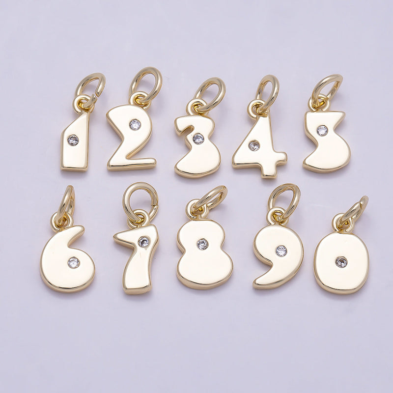 16K Gold Filled 10mm Clear CZ Geometric Number Numerology Charm | Charms-00888 ~ Charms-00897