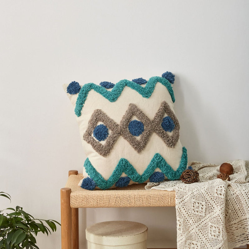Retro Tufted Pillow with Tassels for Sofa or Bed