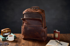 Crazy Horse Leather Backpack Men Laptop Backpack Handmade Travel Backpack MSG7635