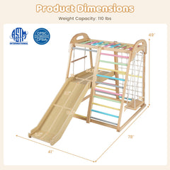 8-in-1 Jungle Gym Wooden Montessori Climber Playset with Slide and Monkey Bar for Kids 3-5 Years Old