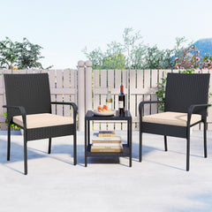 3 Piece Patio Furniture Set with Seat Cushions and Tempered Glass Tabletop
