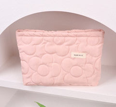Quilted Makeup Bag with Floral Design for Travel and Daily Use