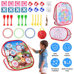 5 in 1 Bean Bag Toss Game Toy Corn Hole Game Beanbag Toss Game Dart Board Game Loop Toss Game Outdoor Activities Party Backyard Games Set for Boys Gir