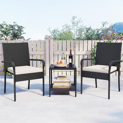 3 Piece Patio Furniture Set with Seat Cushions and Tempered Glass Tabletop
