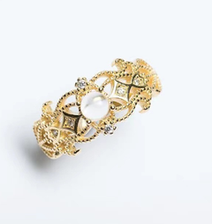 Adjustable Women's Ring with White Crystal Inlay