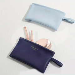 Letter Graphic Soft Leather Makeup Bag with Wristlet