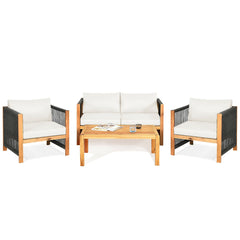 4 Pieces Acacia Wood Outdoor Patio Furniture Set with Cushions