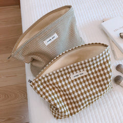 Houndstooth Cotton Plaid Makeup Bag for Women