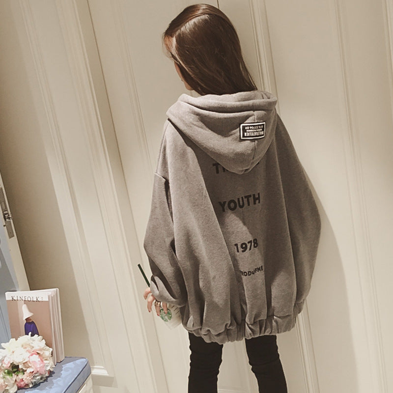 Hooded Mid-length Sweater Coat with Printed Letters