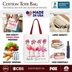 Flamingo Hello Summer Canvas Tote Bag, Retro Gift Shopper with Tropical Birds