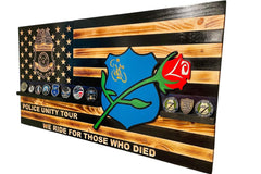 Custom Wooden Challenge Coin Display Flag with Engraved Badge