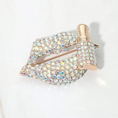 Bling Studded Lip and Lipstick Pin Brooch