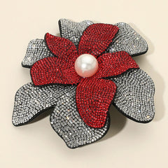 Pearl Accent Bling Studded Flower Pin Brooch Alligator Snap Hair Clip