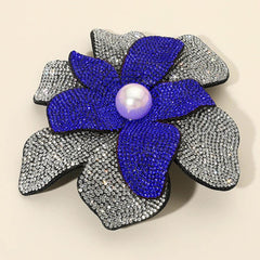 Pearl Accent Bling Studded Flower Pin Brooch Alligator Snap Hair Clip