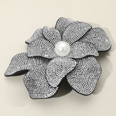 Pearl Accent Bling Studded Flower Pin Brooch Alligator Snap Hair Clip