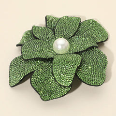 Pearl Accent Bling Studded Flower Pin Brooch Alligator Snap Hair Clip
