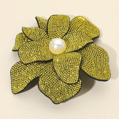 Pearl Accent Bling Studded Flower Pin Brooch Alligator Snap Hair Clip