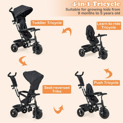 4-in-1 Baby Trike Kids Tricycle with Removable Canopy and Adjustable Push Handle