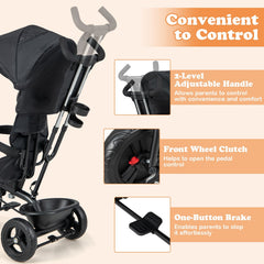 4-in-1 Baby Trike Kids Tricycle with Removable Canopy and Adjustable Push Handle