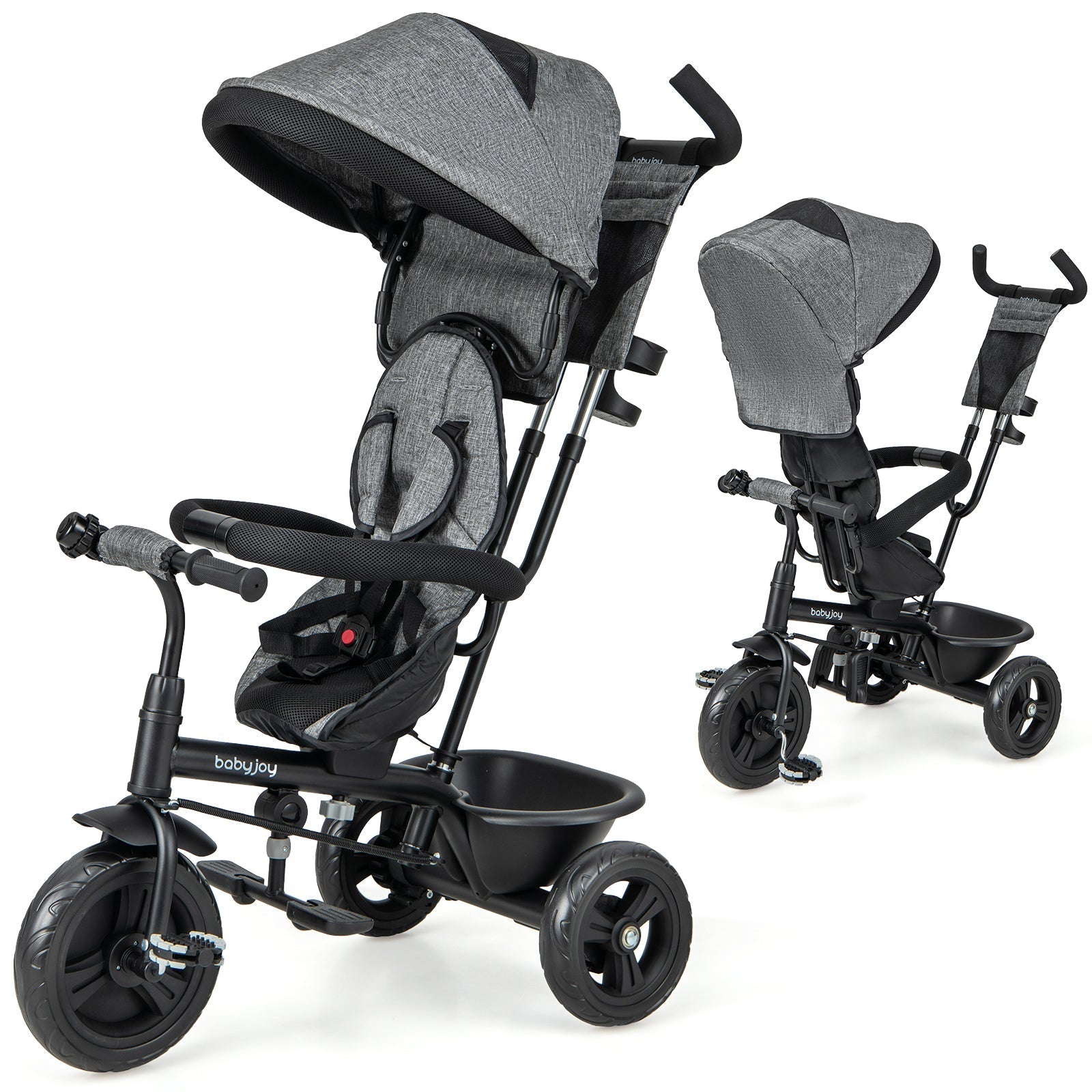 4-in-1 Baby Trike Kids Tricycle with Removable Canopy and Adjustable Push Handle
