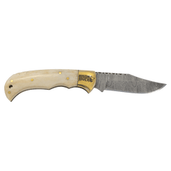 3.75" Damascus Steel Knife with Leather Sheath with Bone