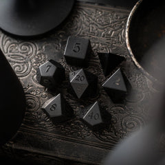 Gemstone Black Night Raised Obsidian Hand Carved DND Dice Set