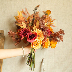 Autumn Color Bouquet with Green Plants - Fake Flowers