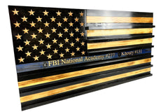 Custom Wooden Challenge Coin Display Flag with Engraved Badge